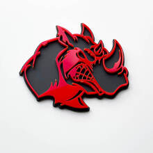 3D Rhino Angry Logo Badge - Custom Fender Emblem for Cars Trucks and SUVs Red vs Grey 3