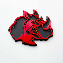 3D Rhino Angry Logo Badge - Custom Fender Emblem for Cars Trucks and SUVs Red vs Grey 3