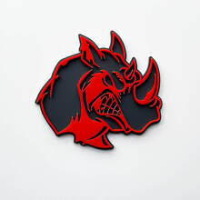 3D Rhino Angry Logo Badge - Custom Fender Emblem for Cars Trucks and SUVs Red vs Grey 4