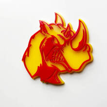 3D Rhino Angry Logo Badge - Custom Fender Emblem for Cars Trucks and SUVs Red vs Yellow 2