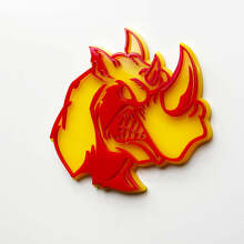 3D Rhino Angry Logo Badge - Custom Fender Emblem for Cars Trucks and SUVs Red vs Yellow 2