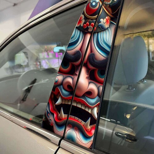 Japanese Demon Mask Hannya Pillar Doors Car Decal Sticker Wrap Custom Vinyl Graphics for Vehicle Styling