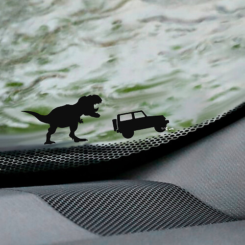 T-Rex And Off Road Vehicle Easter Egg Pair Windshield Vinyl Decal Sticker for Jeep Wrangler