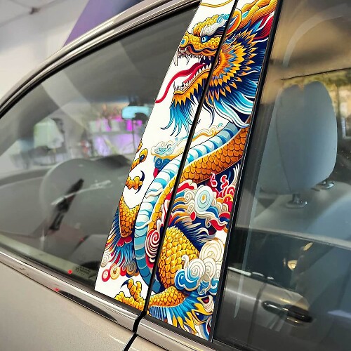 Japanese Dragon Style Pillar Door Vinyl Decal