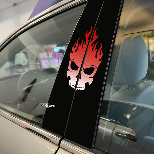 Skull Flame style Pillar Doors Car Decal Vinyl Sticker Wrap