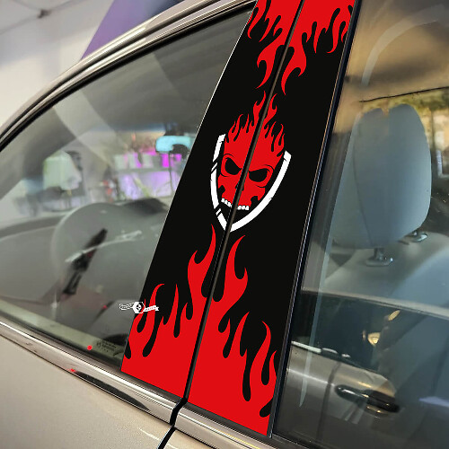 Skull Flame style Pillar Doors Car Decal Vinyl Sticker Wrap 2