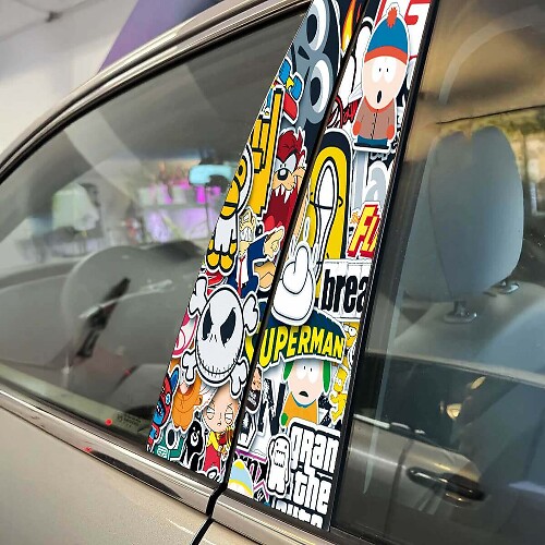 Sticker Bomb B-Pillar Door Vinyl Decal Wrap for Cars