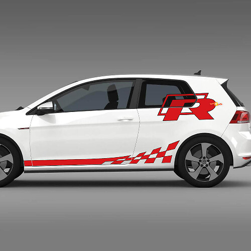 Checkered R-Style Side Stripes Vinyl Decal Kit for Volkswagen Golf R GTI