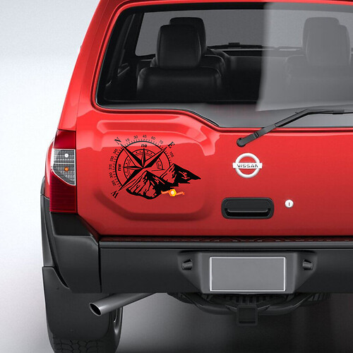 Rear Nissan Xterra Mountains and Compass Graphics Vinyl Stickers Decals