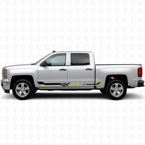 Checkered Racing Door & Rocker Panel Vinyl Stripes for Chevrolet Silverado 1500 K2XX 2014-2019_1
