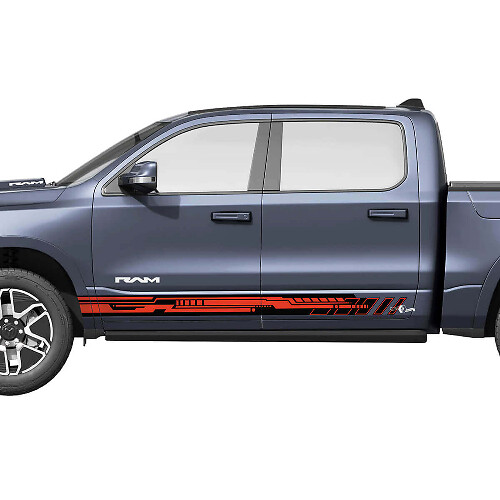 Geometric Side Doors Rocker Stripes Vinyl Decals Stickers Graphics for Dodge Ram 1500 REV