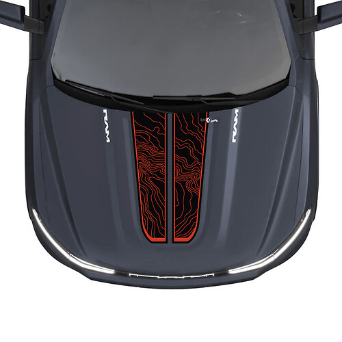 Hood Dual Stripes Topographic map for Dodge RAM 1500 REV Vinyl Decals Stickers Graphics