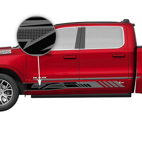 Geometric Perforated Stripes Side Vinyl Decal Kit for Dodge Ram 1500 Tungsten