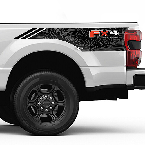 FX4 Topographic Map Bed Side Stripes Decal Kit Vinyl Sticker Set Side Graphics for Ford Trucks