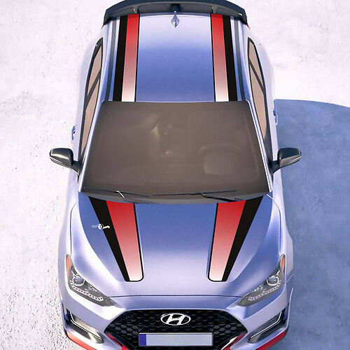 Hood and Roof Central Gradient Racing Stripes Vinyl Stickers Decal fit to Hyundai Veloster 1