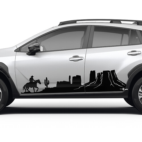 Side Doors Landscape Mountains Cowboy Vinyl Decal - Graphic Sticker universal fit Suba