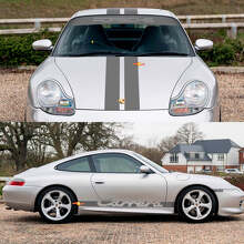 Porsche 911 Carrera Dual Central Stripes Retro Hood Side Windshield Decal Sticker Kit 2