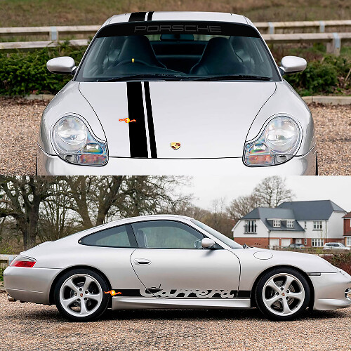 Porsche 911 Carrera Dual Stripes Retro Hood Side Windshield Decal Sticker Kit
