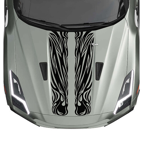 Flame Hood Dual Tribal Graphics Stripes Decal Kit for Nissan GT-R