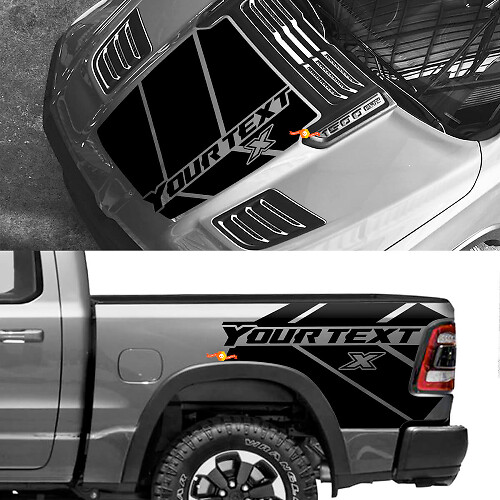 Custom Hood and Rear Side Stripes Vinyl Decal Kit for Dodge Ram 1500 Rebel_1