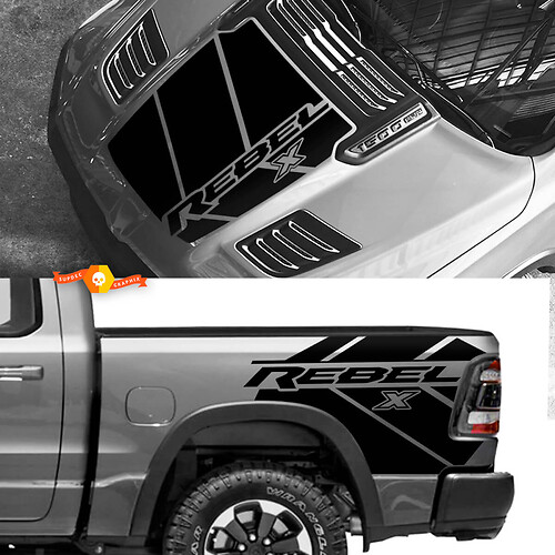 Kit for Hood and Bed Dodge Ram 1500 Rebel X Vinyl Side Decal Truck Vehicle Graphic Pickup