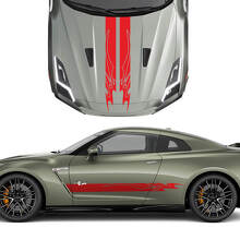 Hood and Sides Dual Tribal Graphics Stripes Decal Kit for Nissan GT-R 2