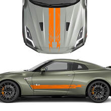 Hood and Sides Dual Tribal Graphics Stripes Decal Kit for Nissan GT-R 3
