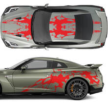 Hood and Sides Dual Blood Graphics Stripes Decal Kit for Nissan GT-R 2