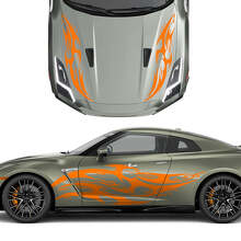Hood and Sides Dual Tribal Tattoo Graphics Stripes Decal Kit for Nissan GT-R 3