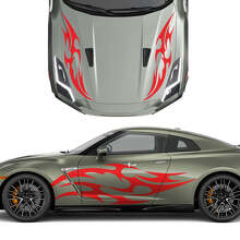 Hood and Sides Dual Tribal Tattoo Graphics Stripes Decal Kit 2 for Nissan GT-R 2