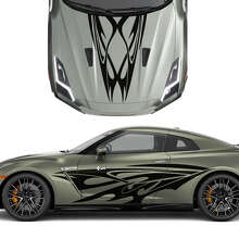 Hood and Sides Dual Tribal Tattoo Graphics Stripes Decal Kit 3 for Nissan GT-R 2