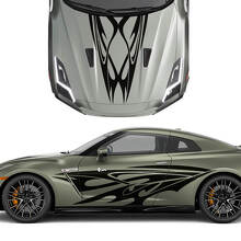 Hood and Sides Dual Tribal Tattoo Graphics Stripes Decal Kit for Nissan GT-R 3 2
