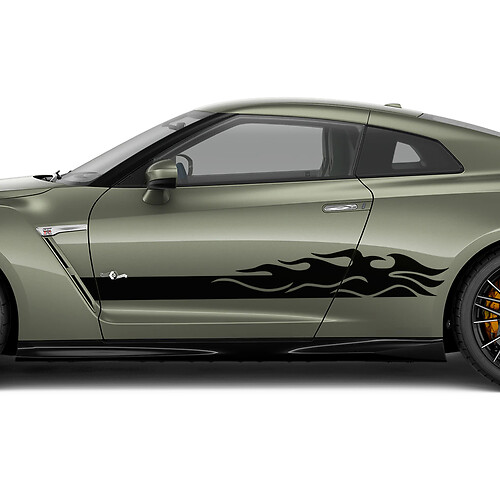 Side Doors Flames Stripes Decal Kit for Nissan GT-R 1