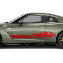 Side Doors Flames Stripes Decal Kit for Nissan GT-R 2