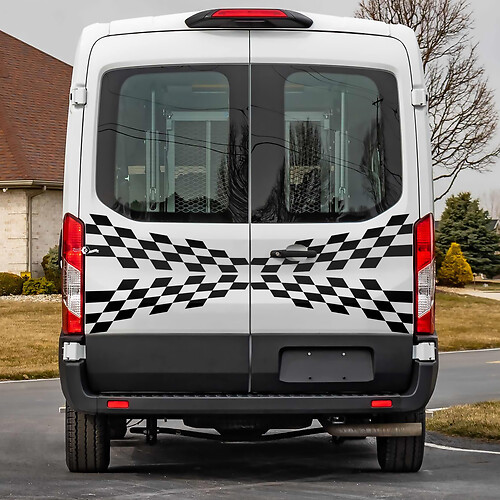 Ford Transit Rear Checkered Graphics Vinyl Decal Sticker 1