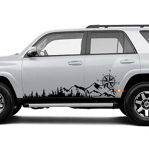 Side Trees Mountains and Compass Side Vinyl Sticker Decal fit to Toyota 4Runner Tacoma Tundra 1
