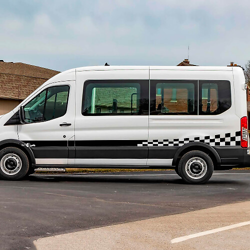 Checkered Flag Side Doors Stripes Graphics Vinyl Decal Sticker for Ford Transit