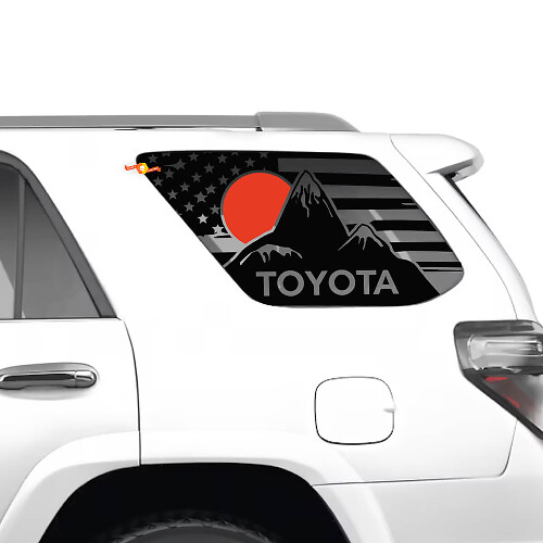 Side Quarter Window US Flag Patriotic Mountains Sunset Vinyl Stickers Decal Kit for Toyota 4Runner