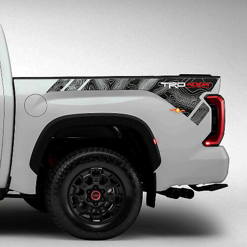 TRD Style Topographic Map Bedside Vinyl Decals for Toyota Tundra