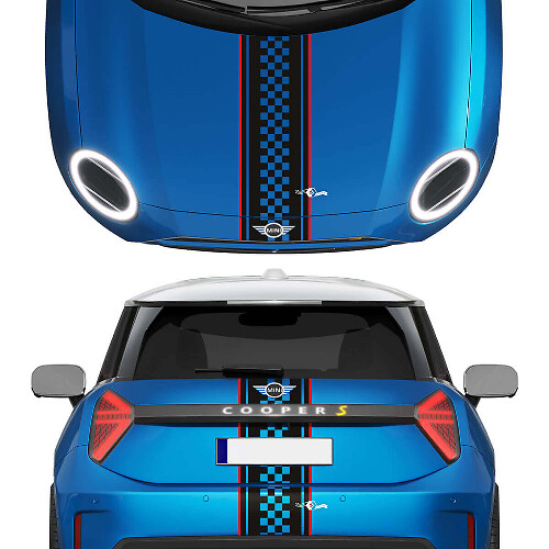 Hood and Rear Checkered stripes Mini Cooper Vinyl graphics decal Sticker for Mini Cooper S 1