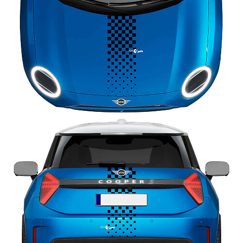 Hood and Rear Checkered stripes Mini Cooper Vinyl graphics decal Sticker for Mini Cooper