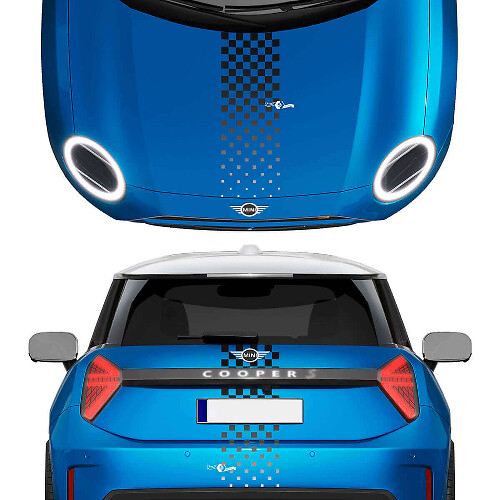 Hood and Rear Checkered Gradient stripes Mini Cooper Vinyl graphics decal Sticker for Mini Cooper S