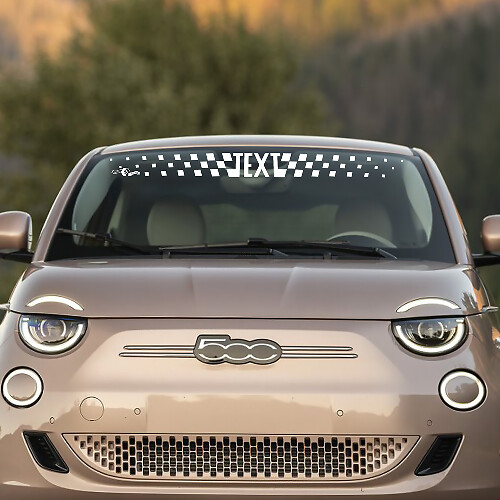 Custom Text Front Windshield Checkered Stripe Decal Graphics for Fiat 500