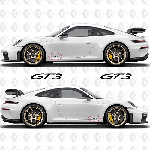 GT3 Decal Sticker Emblem for Rear and sides of Porsche 911 GT3
