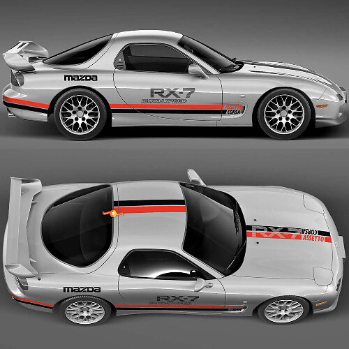 Full Kit Side Hood Stripe Decal Sticker - Custom Vinyl Sticker for Mazda RX-7 Sport