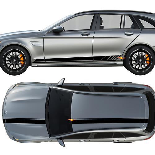 AMG Edition 1 Package Side & Hood Roof Trunk Stripes Decals Kit Vinyl Graphics Stickers for Mercedes C63 1