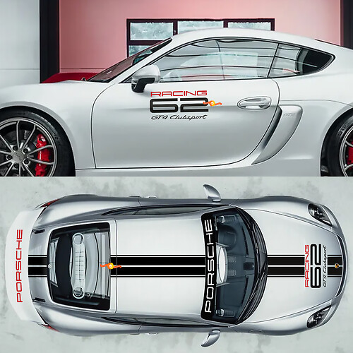 GT4 Clubsport Racing Side Hood Roof Windshield Baner Decals Stickers Graphics for Porsche 718 Cayman 1