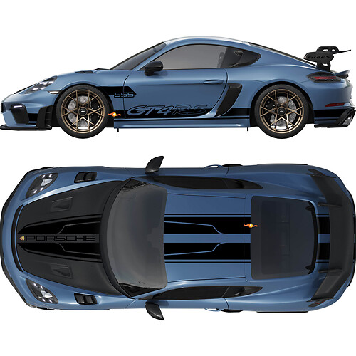 Dual Hood Roof Rear and side Stripes Decal Sticker for Porsche Cayman 718 GT4RS 1