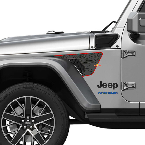 Topographic Map Style Vent Fender Vinyl Decal Sticker for Jeep Wrangler