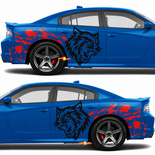 Custom Cat Head Red Blood Splash Pair Side Rear Fender Vinyl Decal Sticker for Dodge Challenger
